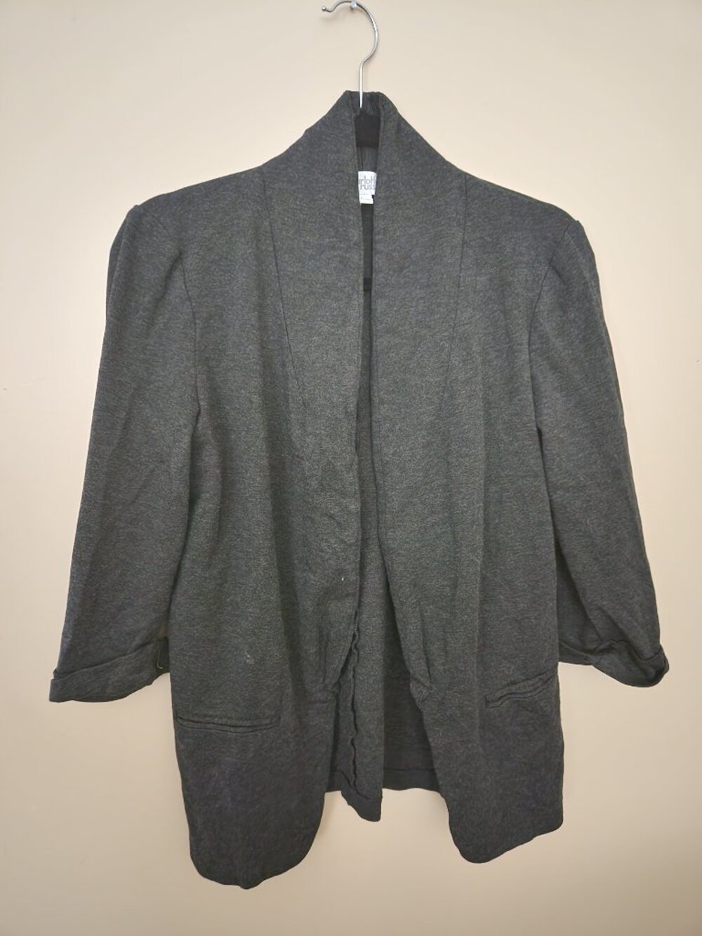 Charlotte Russe Dark Heather Gray Knit Open-Front Blazer / Cardigan Jacket